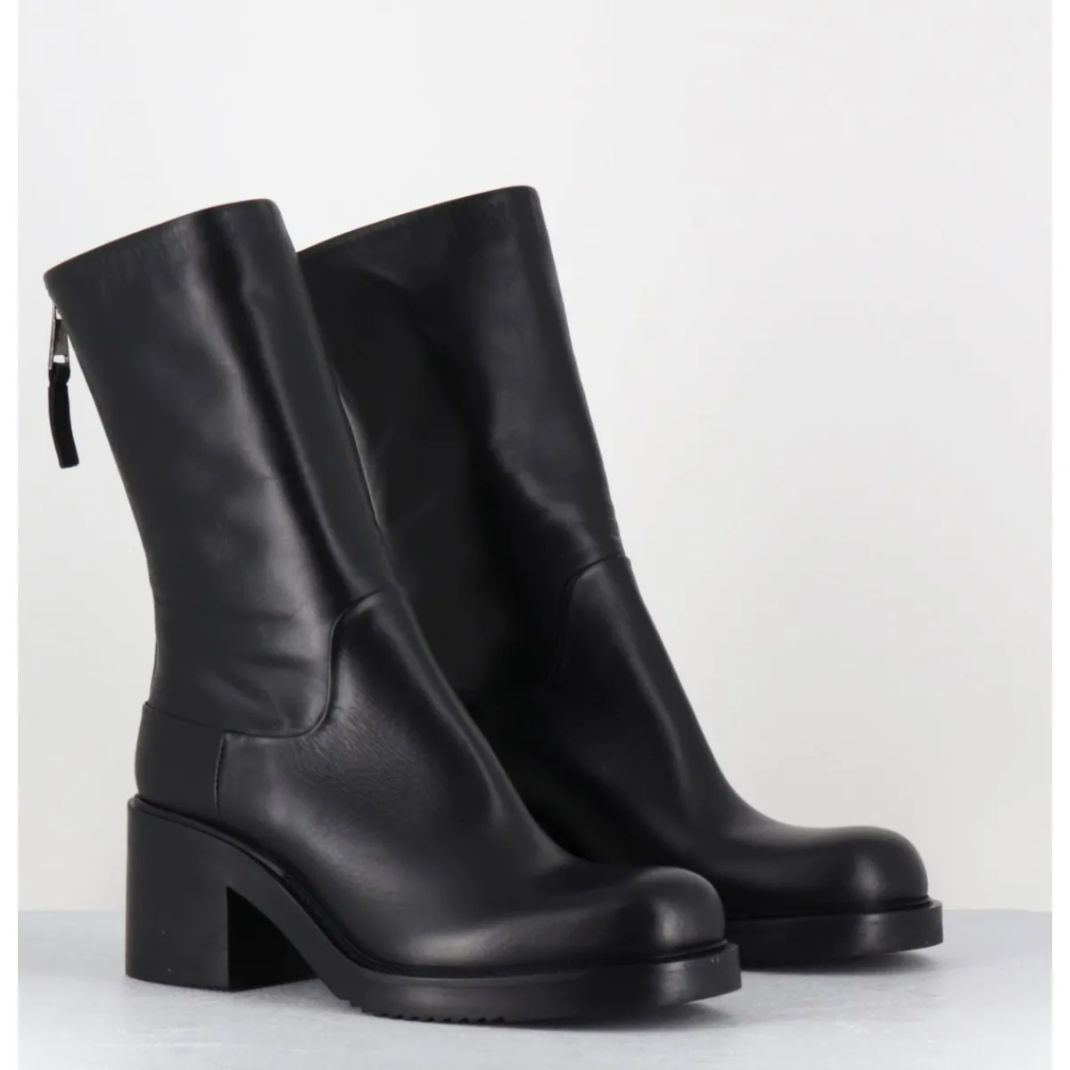 Boots | Bikers^ELENA IACHI Boots en cuir talon bloc & zip arrière - E4056 PIUMA NERO NOIR