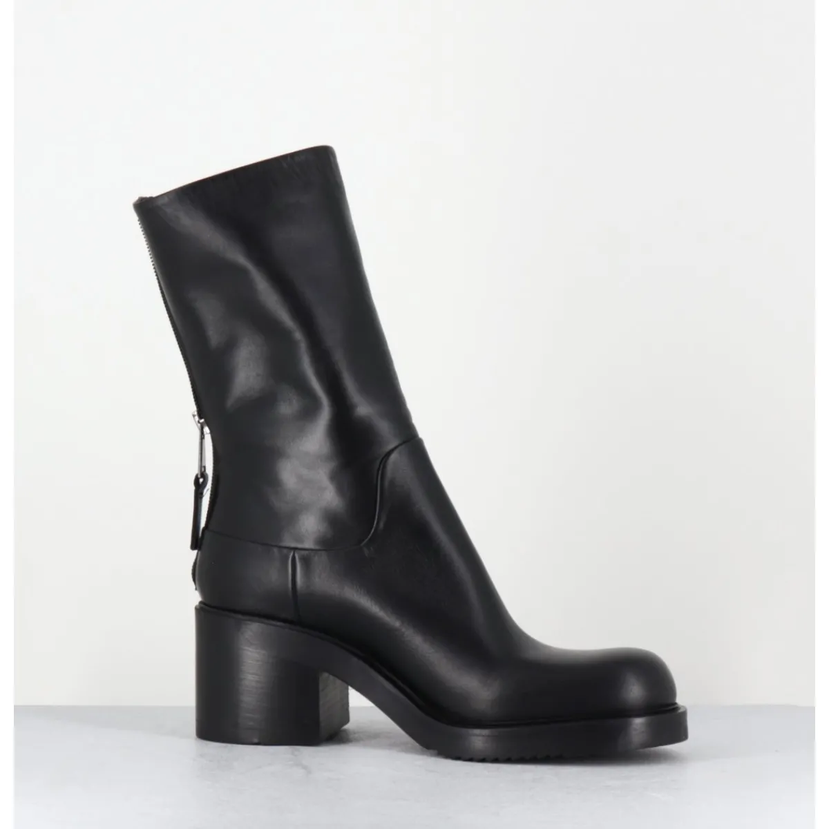 Boots | Bikers^ELENA IACHI Boots en cuir talon bloc & zip arrière - E4056 PIUMA NERO NOIR