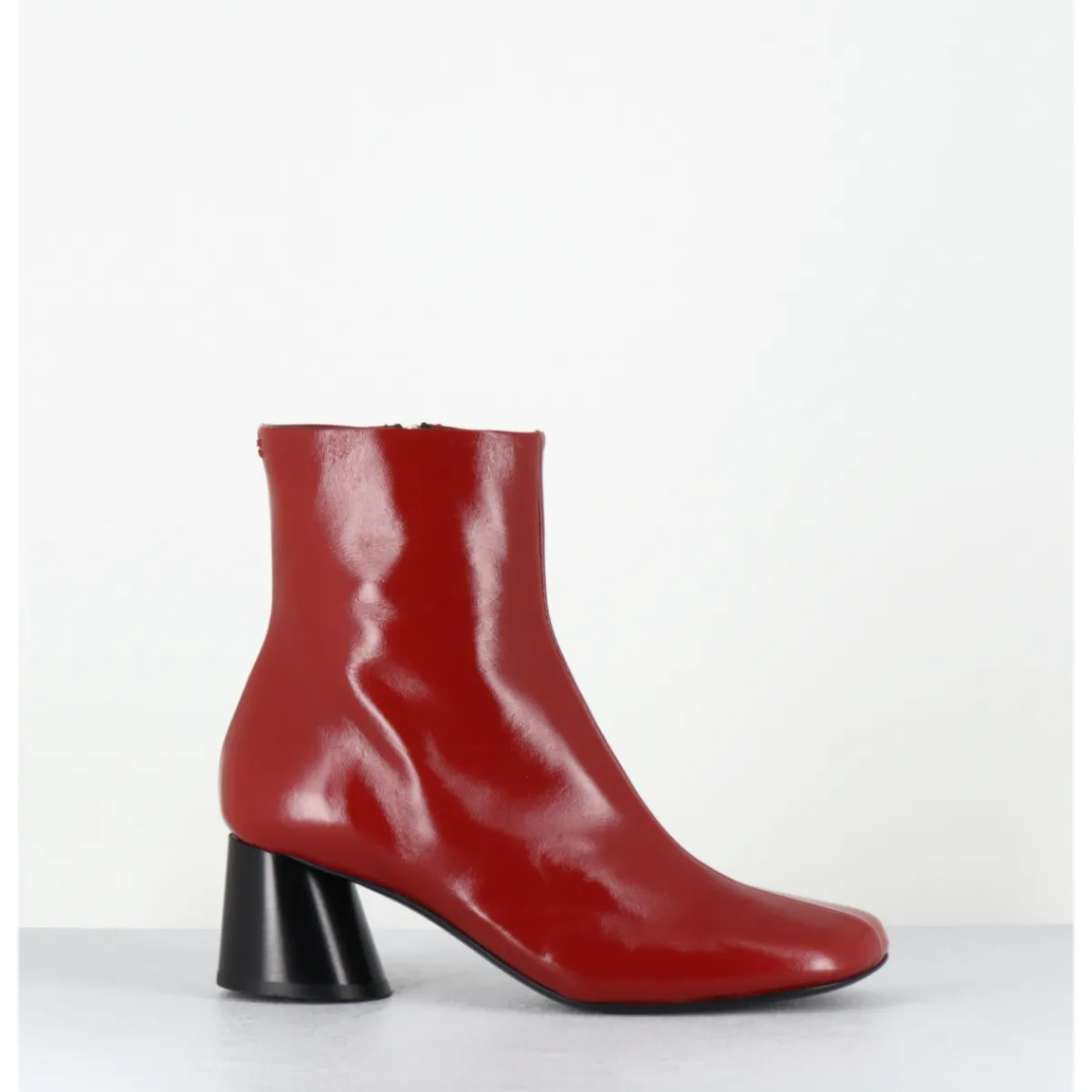Boots^HALMANERA Boots en cuir bout asymétrique talon graphique - ODILE02 GLAZE PASSION ROUGE