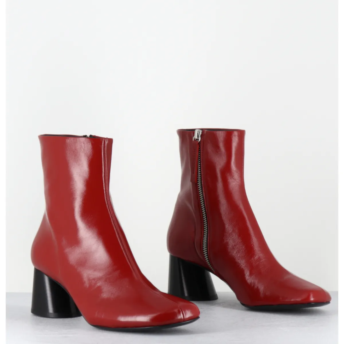 Boots^HALMANERA Boots en cuir bout asymétrique talon graphique - ODILE02 GLAZE PASSION ROUGE