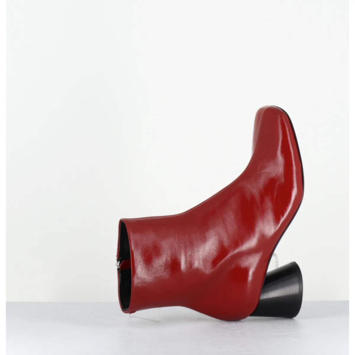Boots^HALMANERA Boots en cuir bout asymétrique talon graphique - ODILE02 GLAZE PASSION ROUGE
