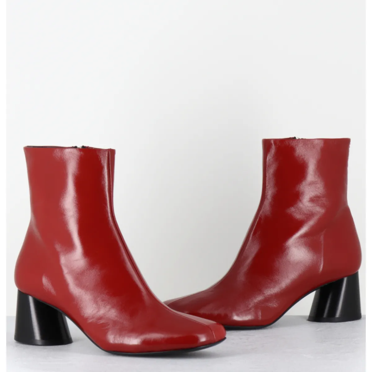 Boots^HALMANERA Boots en cuir bout asymétrique talon graphique - ODILE02 GLAZE PASSION ROUGE