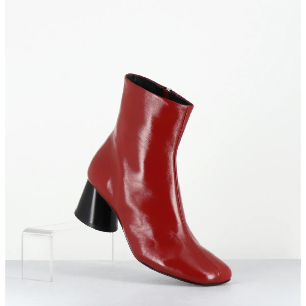 Boots^HALMANERA Boots en cuir bout asymétrique talon graphique - ODILE02 GLAZE PASSION ROUGE