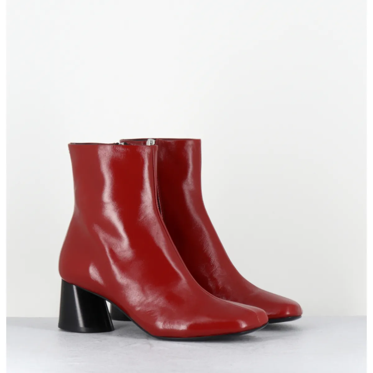 Boots^HALMANERA Boots en cuir bout asymétrique talon graphique - ODILE02 GLAZE PASSION ROUGE