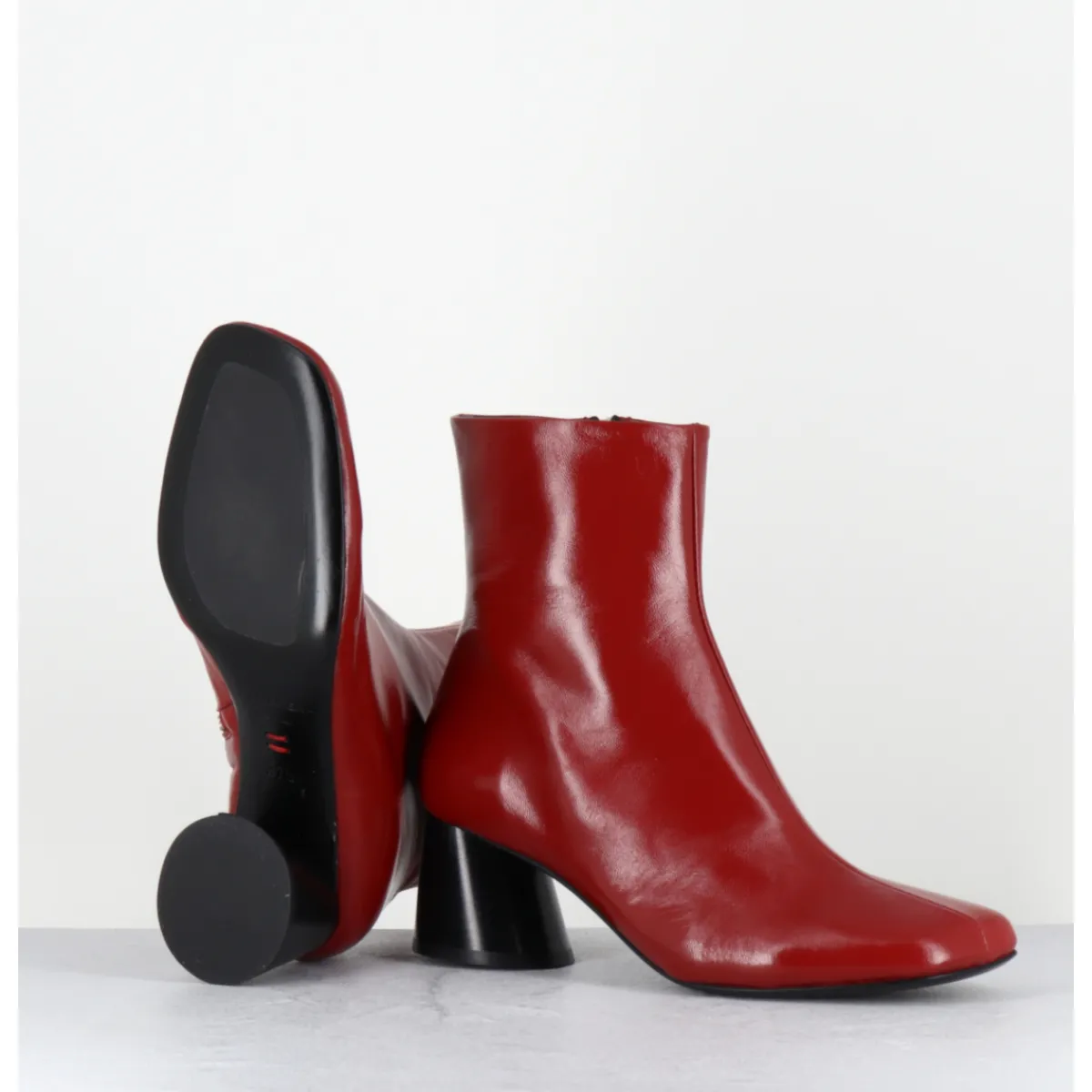 Boots^HALMANERA Boots en cuir bout asymétrique talon graphique - ODILE02 GLAZE PASSION ROUGE