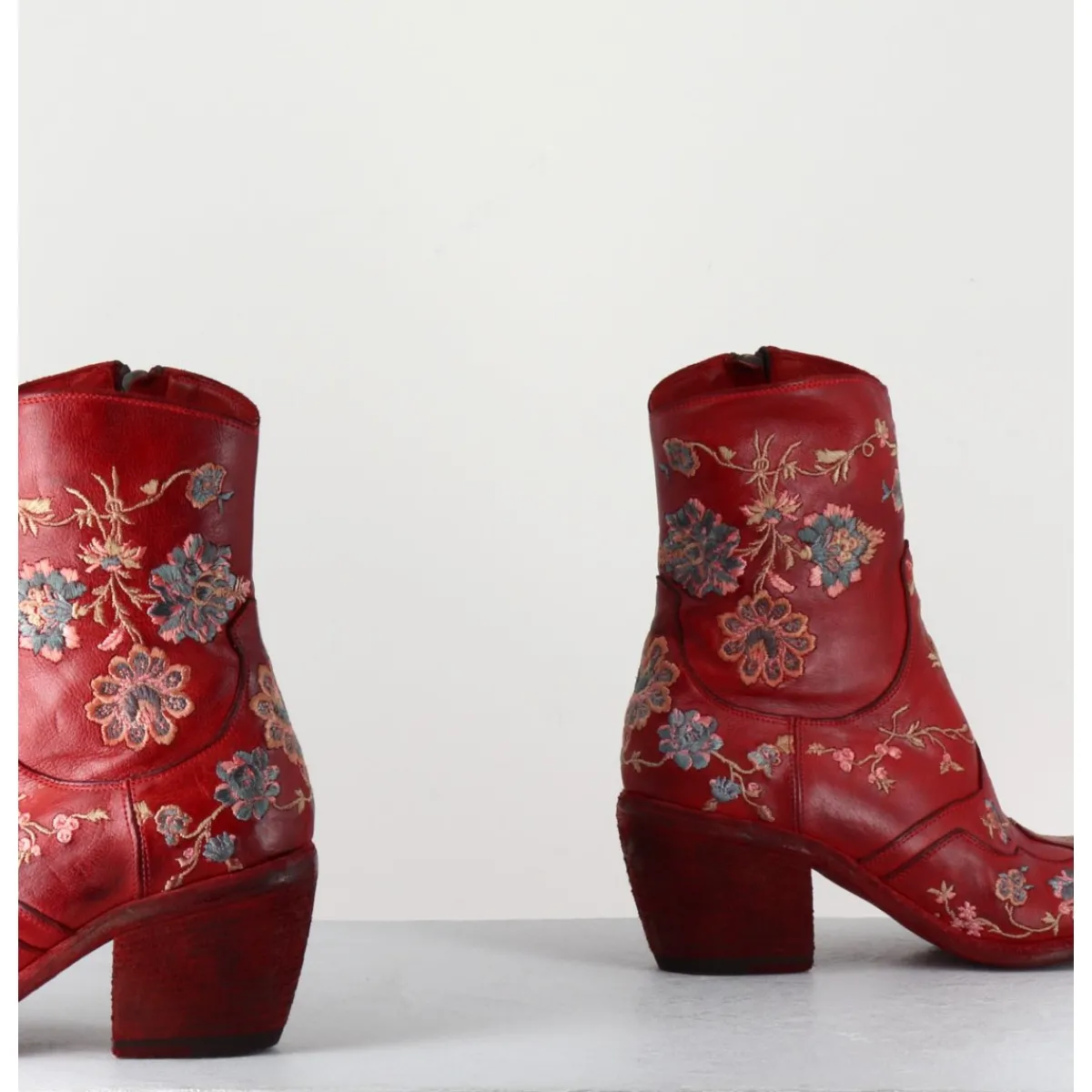 Boots | Santiags^FAUZIAN JEUNESSE Boots en cuir broderies fleurs - 3207 IGNIS ROSSO ROUGE