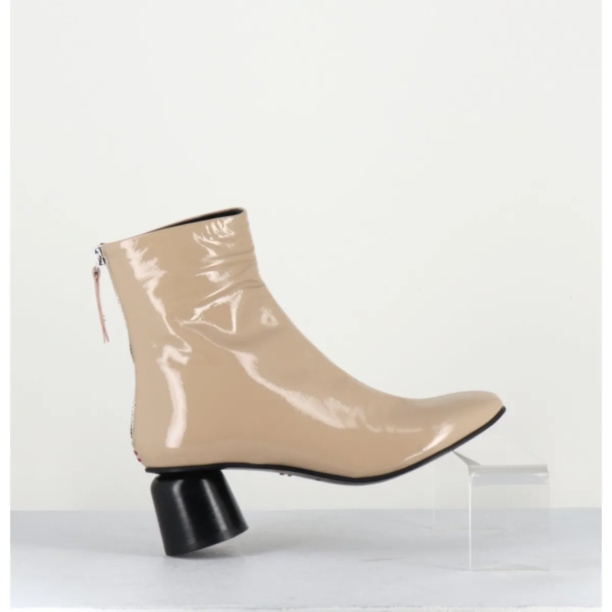 Boots^HALMANERA Boots en cuir vernis petit talon 60s - ANYA13 INCENSO BEIGE