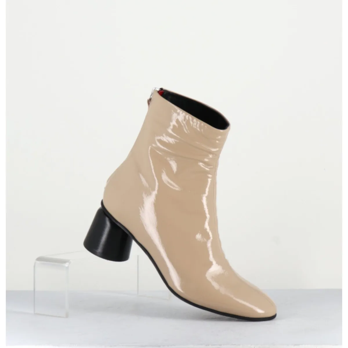 Boots^HALMANERA Boots en cuir vernis petit talon 60s - ANYA13 INCENSO BEIGE