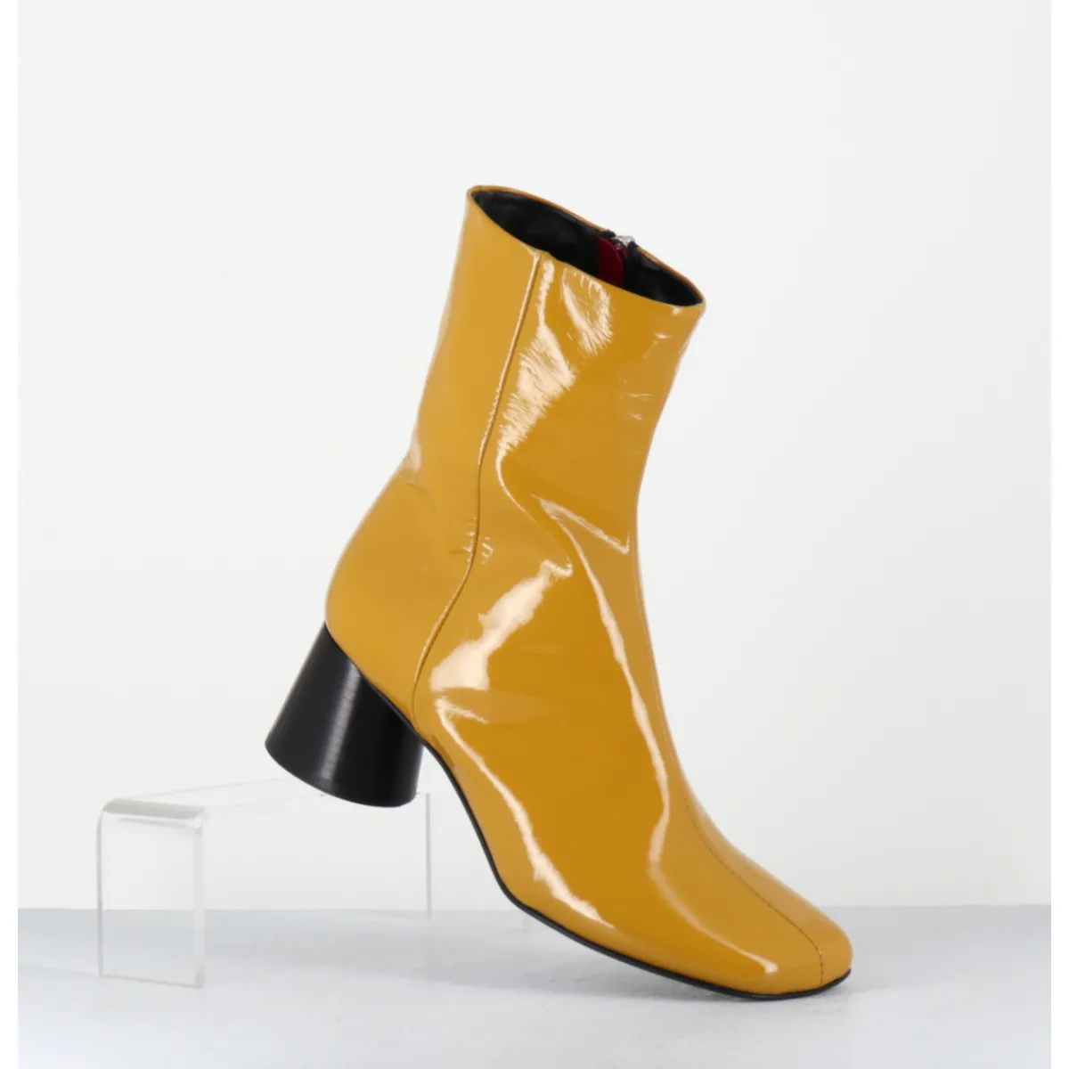 Boots^HALMANERA Boots en cuir vernis jaune talon cylindrique - DANI04 MUNA LUPPOLO MOUTARDE