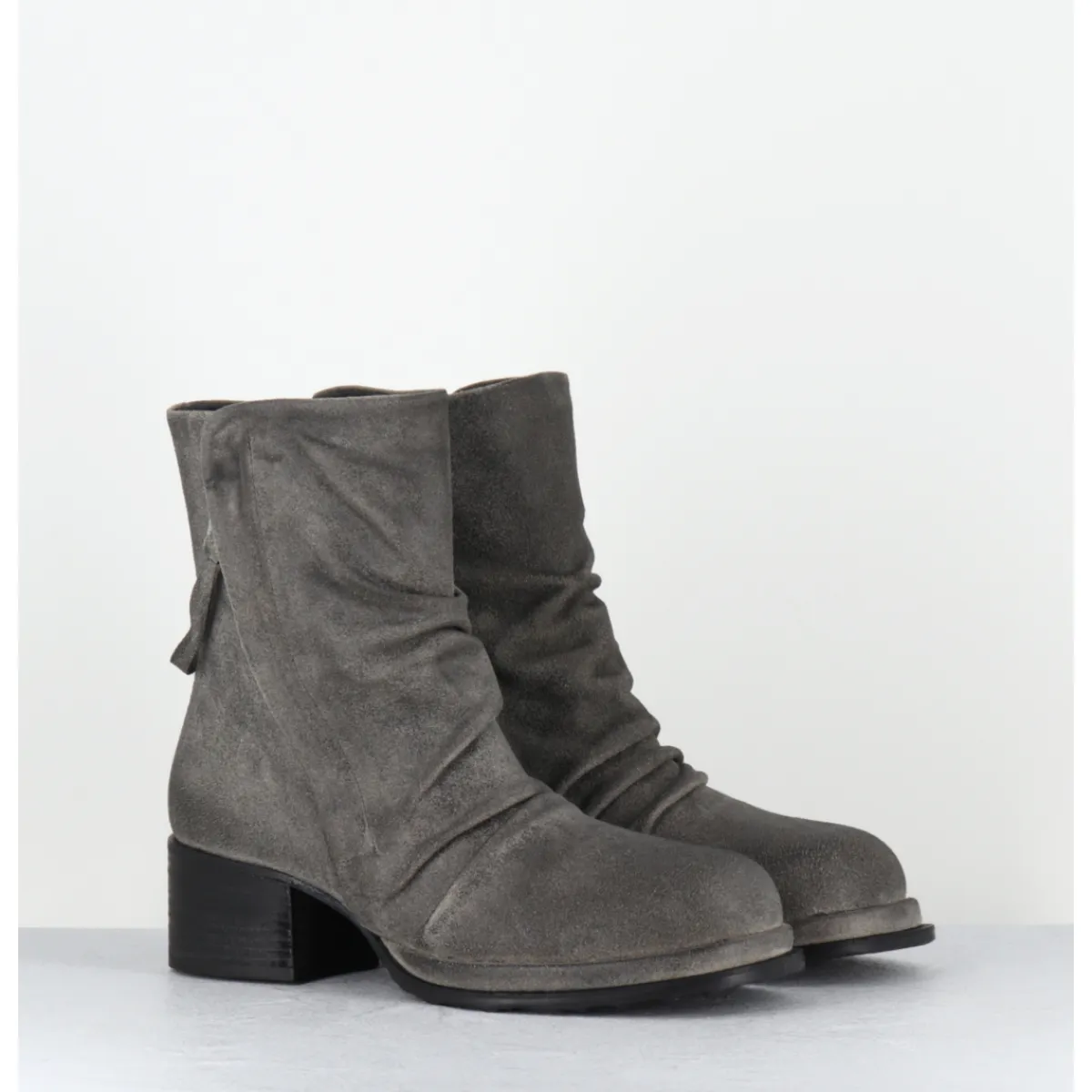 Boots | Bikers^MALLONI Boots en daim brossé double zip petit talon - PASOLINI ANKLE BOOT GRIS