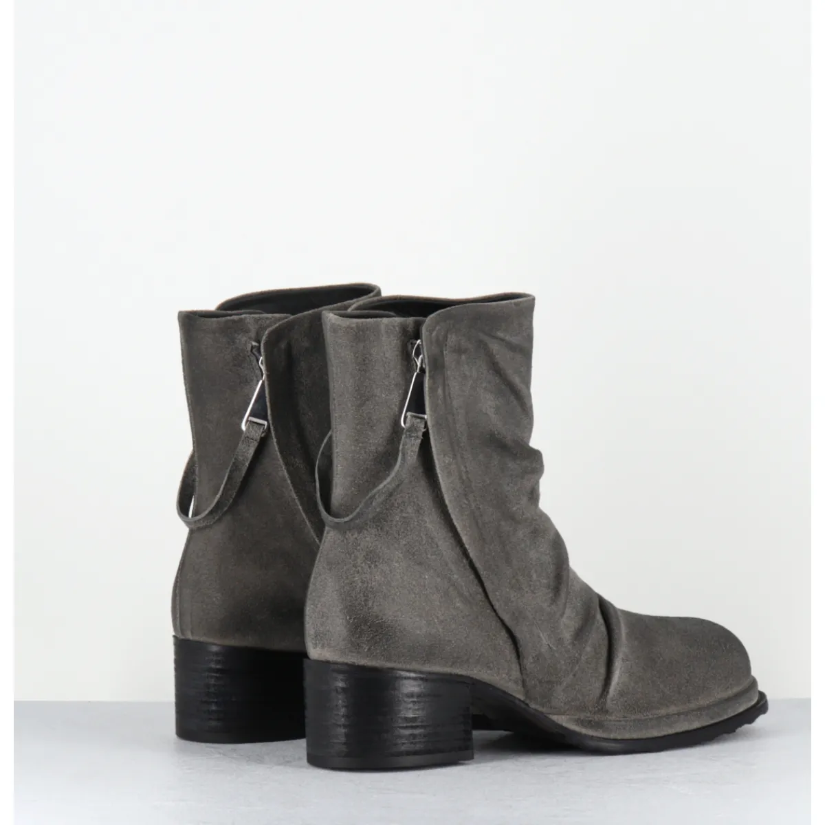 Boots | Bikers^MALLONI Boots en daim brossé double zip petit talon - PASOLINI ANKLE BOOT GRIS