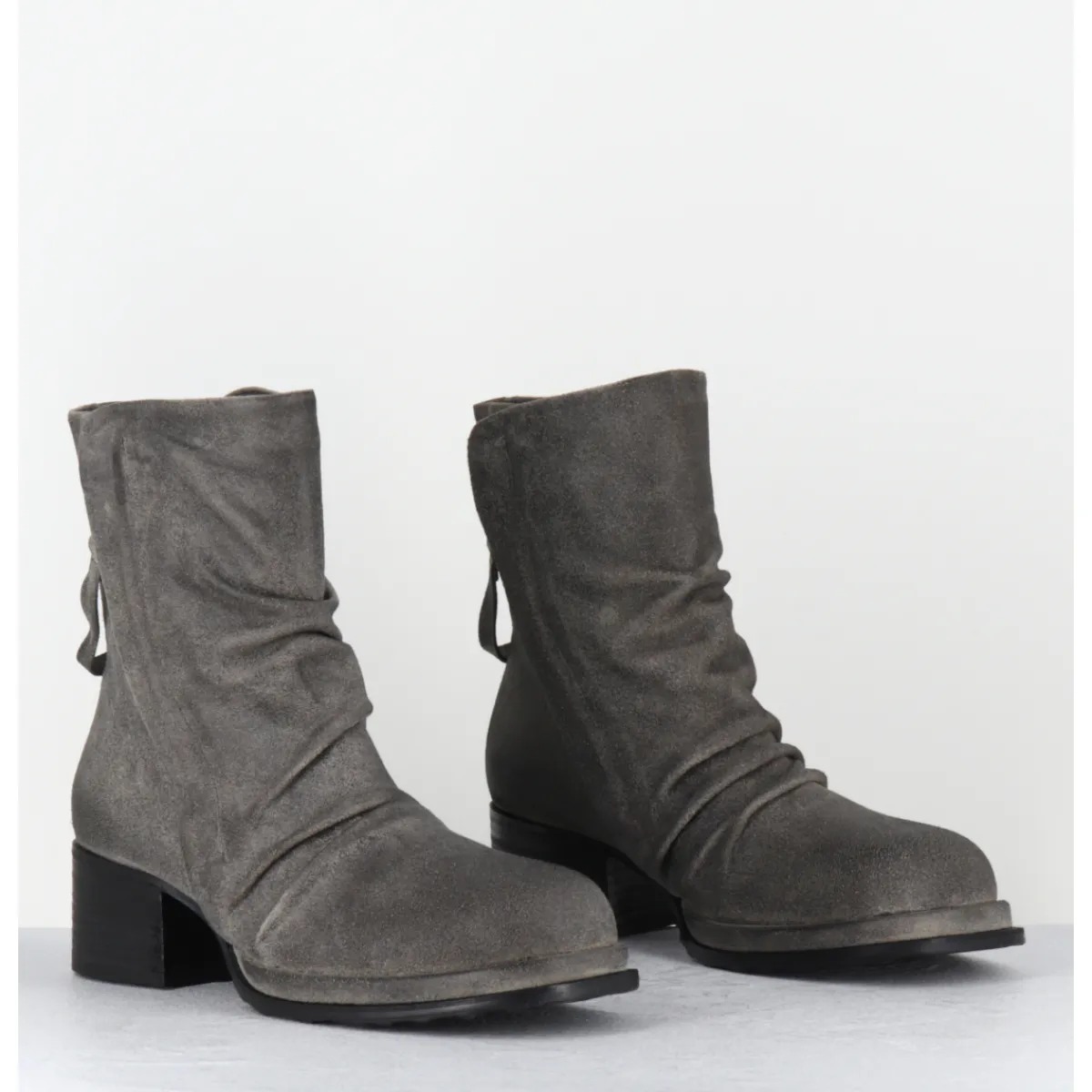 Boots | Bikers^MALLONI Boots en daim brossé double zip petit talon - PASOLINI ANKLE BOOT GRIS
