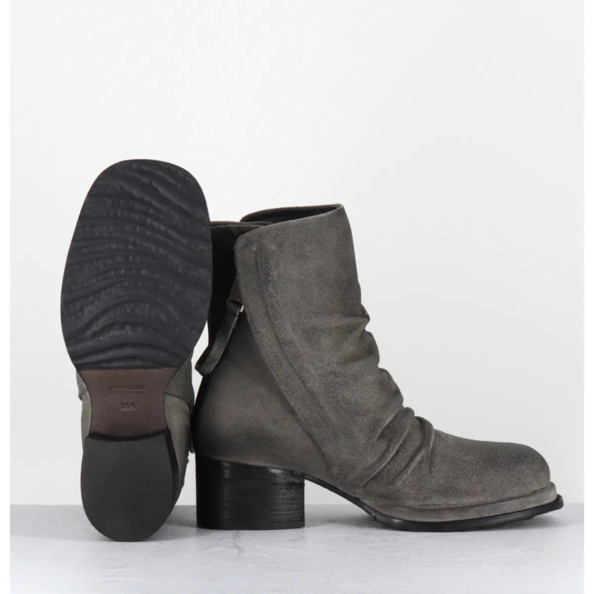 Boots | Bikers^MALLONI Boots en daim brossé double zip petit talon - PASOLINI ANKLE BOOT GRIS
