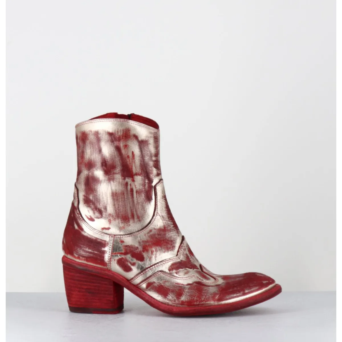 Boots | Santiags^FAUZIAN JEUNESSE Boots esprit santiags en cuir & métal or - 3226 PLATINO ROSSO ROUGE