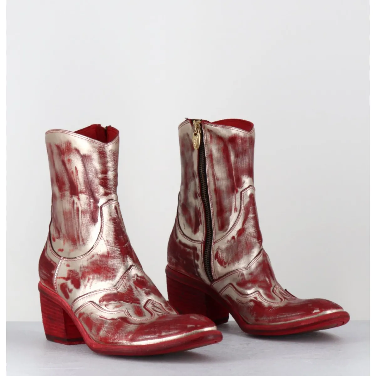 Boots | Santiags^FAUZIAN JEUNESSE Boots esprit santiags en cuir & métal or - 3226 PLATINO ROSSO ROUGE