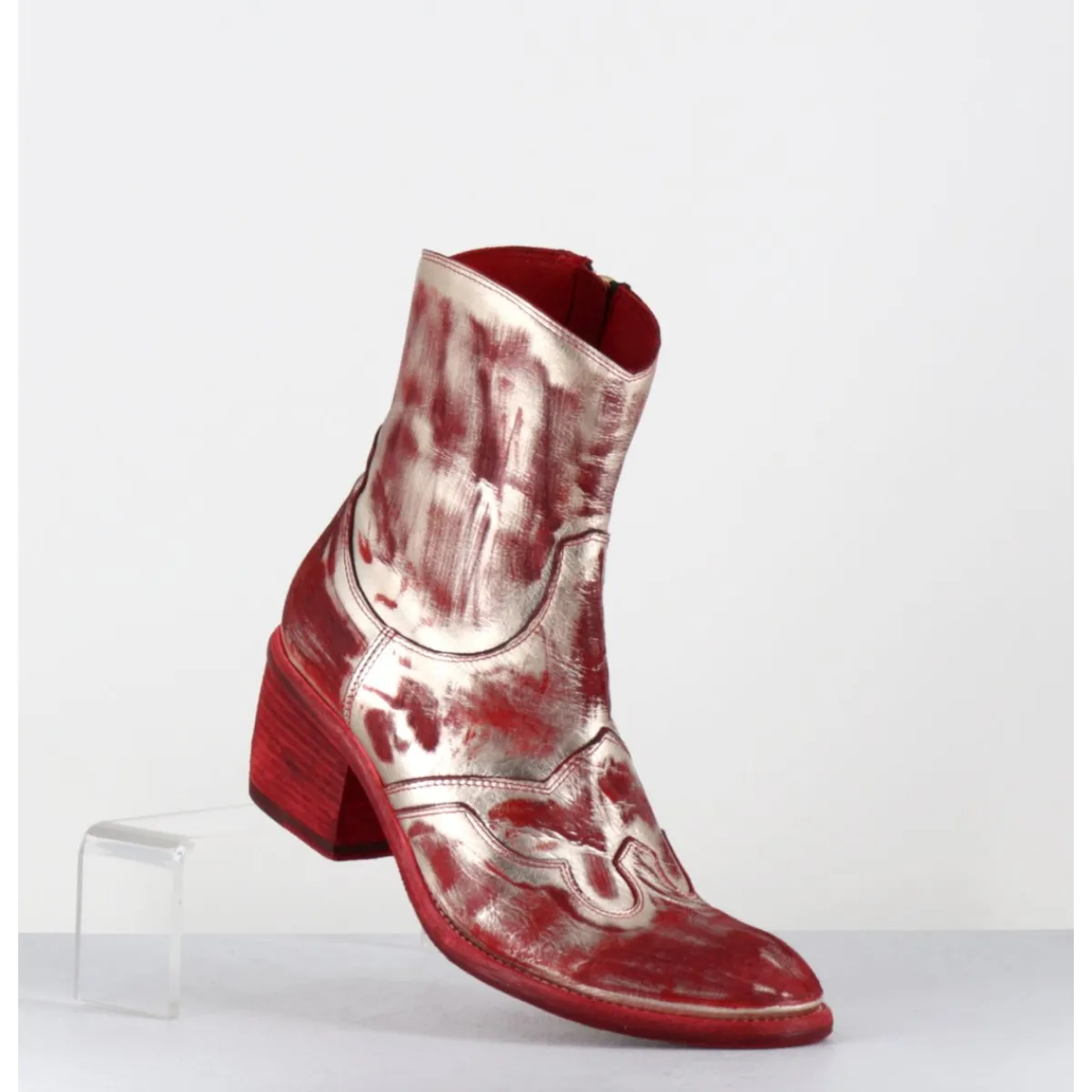 Boots | Santiags^FAUZIAN JEUNESSE Boots esprit santiags en cuir & métal or - 3226 PLATINO ROSSO ROUGE
