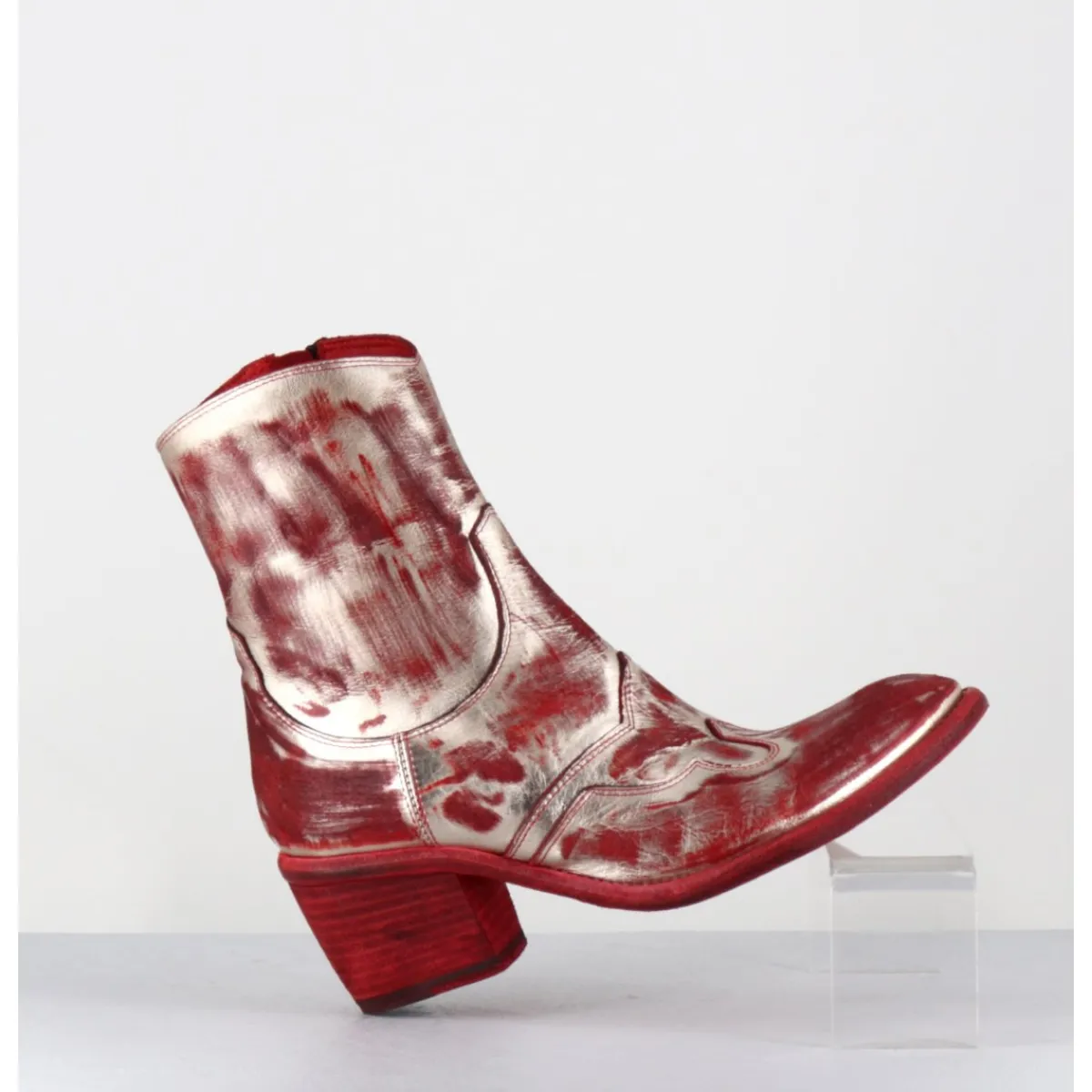 Boots | Santiags^FAUZIAN JEUNESSE Boots esprit santiags en cuir & métal or - 3226 PLATINO ROSSO ROUGE