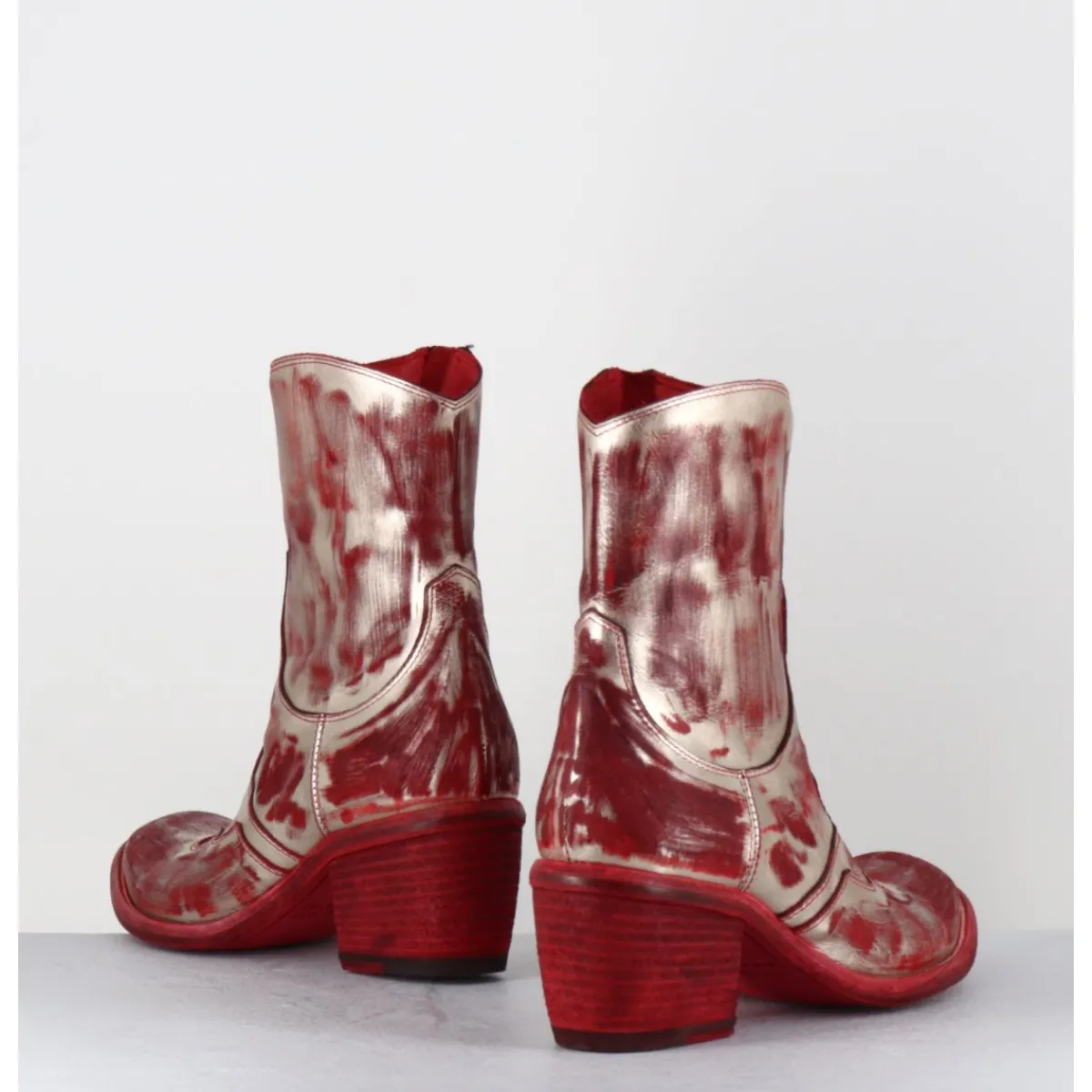 Boots | Santiags^FAUZIAN JEUNESSE Boots esprit santiags en cuir & métal or - 3226 PLATINO ROSSO ROUGE