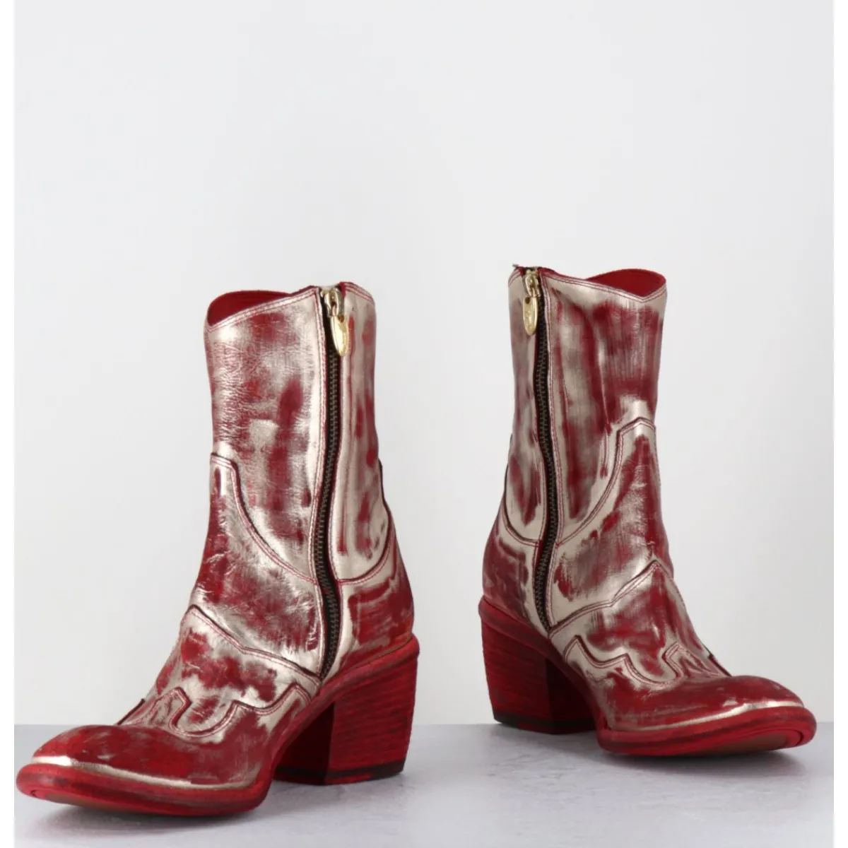 Boots | Santiags^FAUZIAN JEUNESSE Boots esprit santiags en cuir & métal or - 3226 PLATINO ROSSO ROUGE