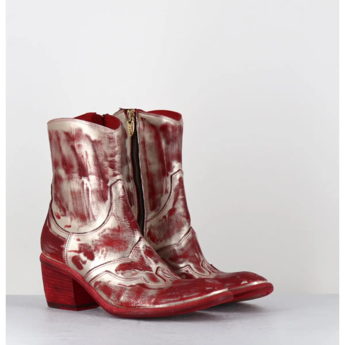 Boots | Santiags^FAUZIAN JEUNESSE Boots esprit santiags en cuir & métal or - 3226 PLATINO ROSSO ROUGE