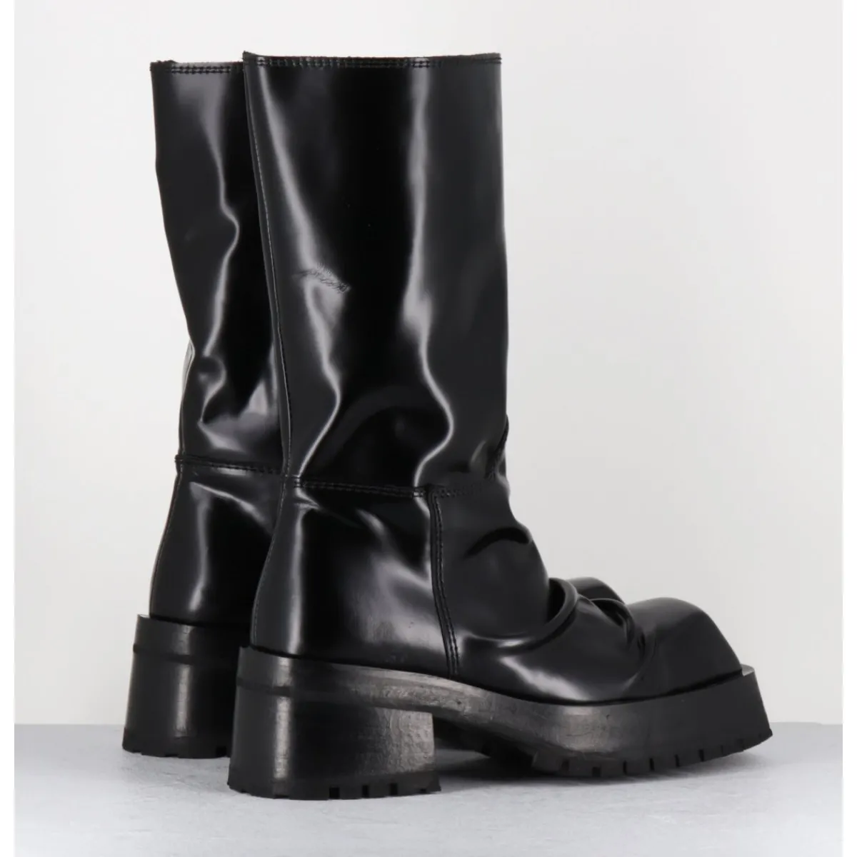 Bottes | Boots^SDM Boots ligne brutaliste en cuir glacé - DIMA SHINY NERO NOIR