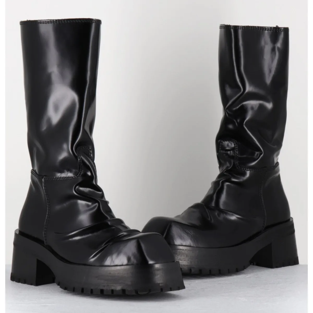 Bottes | Boots^SDM Boots ligne brutaliste en cuir glacé - DIMA SHINY NERO NOIR