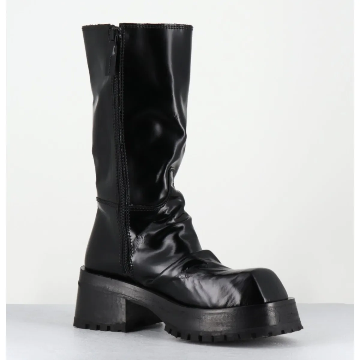 Bottes | Boots^SDM Boots ligne brutaliste en cuir glacé - DIMA SHINY NERO NOIR