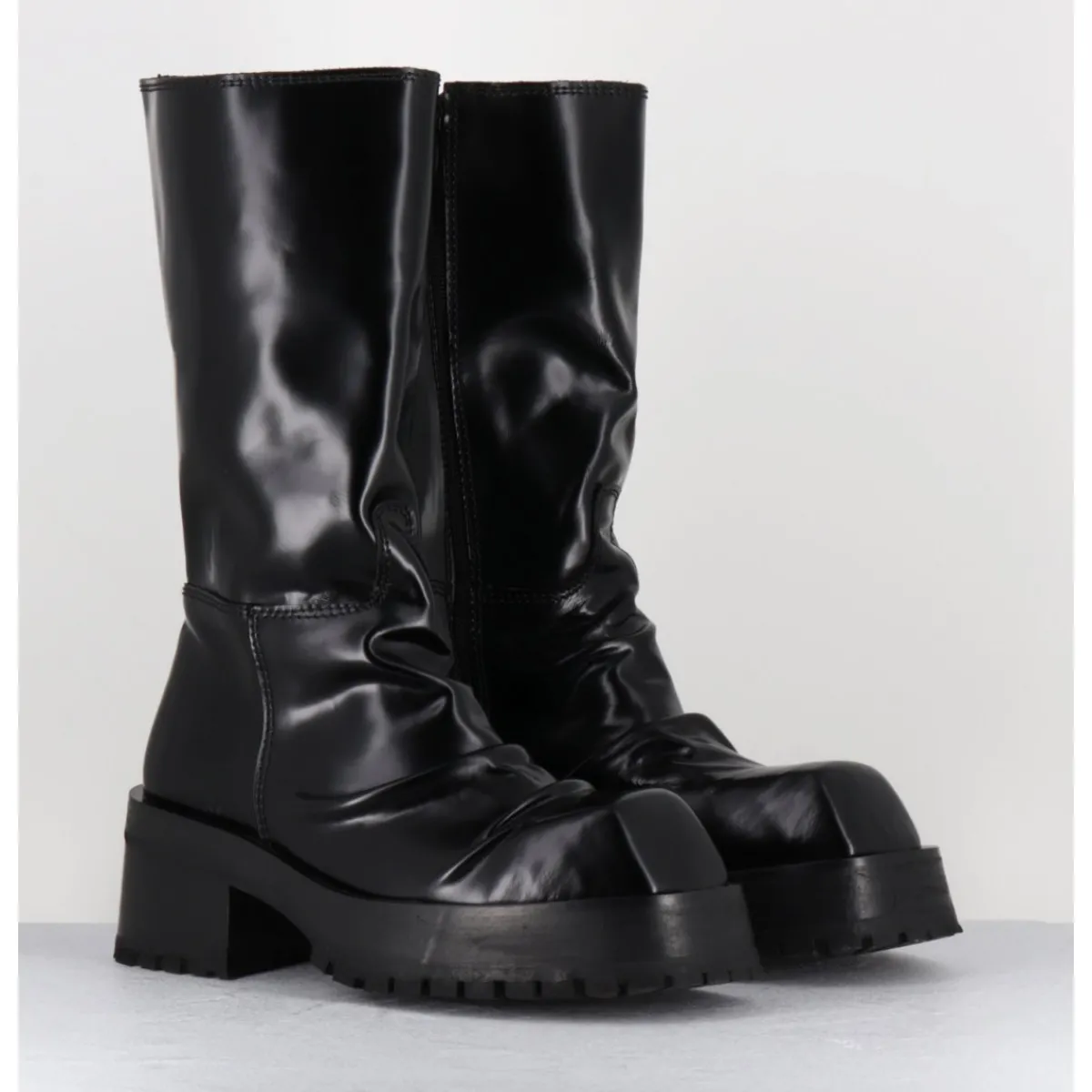 Bottes | Boots^SDM Boots ligne brutaliste en cuir glacé - DIMA SHINY NERO NOIR