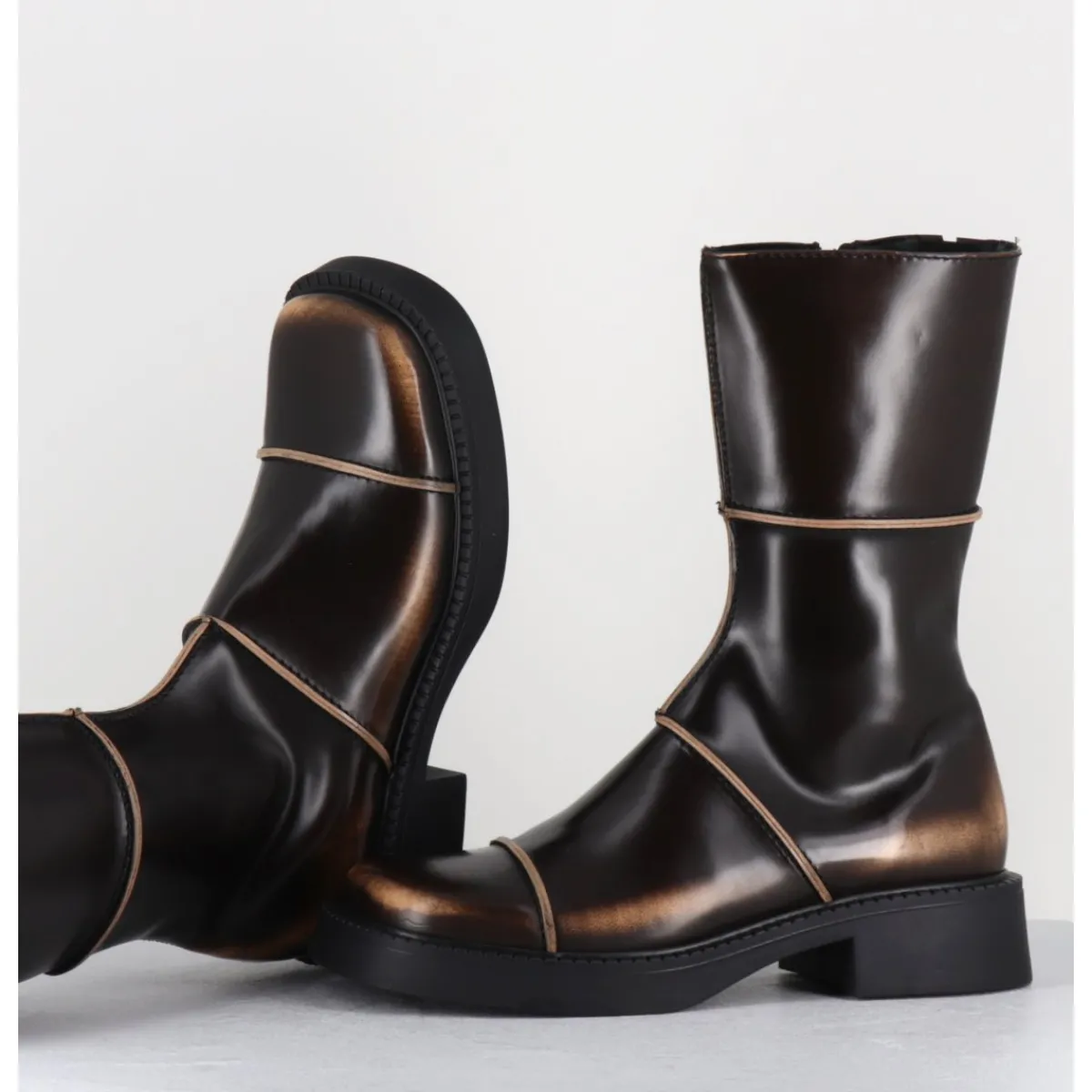 Boots^E8 BY MIISTA Boots & beige bout carré 90s - DAHLIA BROWN BOOTS MARRON