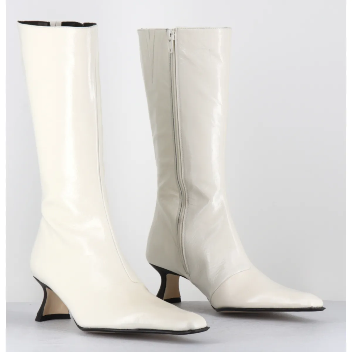 Boots^MIISTA Boots naplak petit talon noir - RILLA OFF WHITE BOOTS BLANC