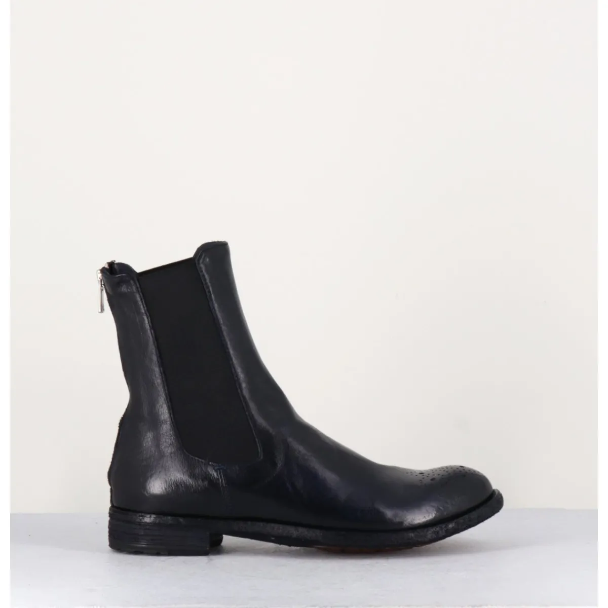 Boots^OFFICINE CREATIVE Boots plates en cuir bleu , élastique & bout fleuri - LEXIKON099 NAVY MARINE