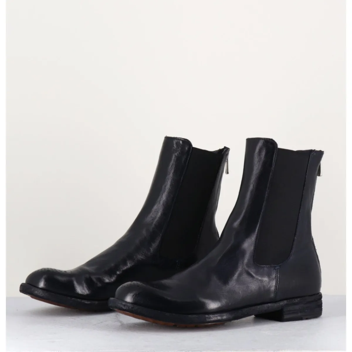 Boots^OFFICINE CREATIVE Boots plates en cuir bleu , élastique & bout fleuri - LEXIKON099 NAVY MARINE
