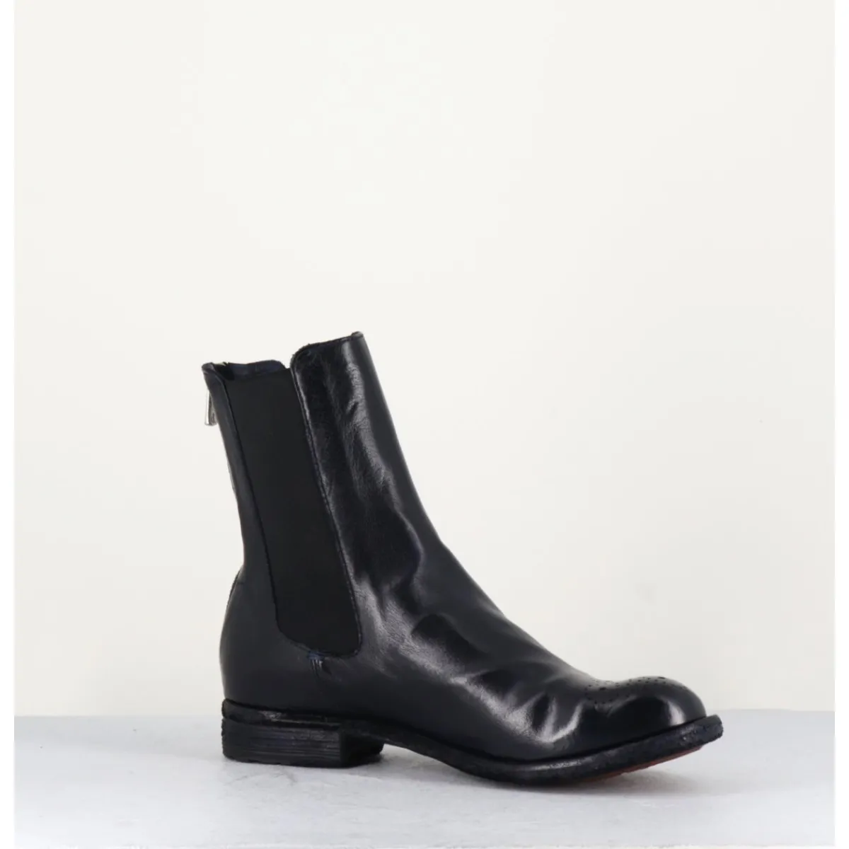 Boots^OFFICINE CREATIVE Boots plates en cuir bleu , élastique & bout fleuri - LEXIKON099 NAVY MARINE