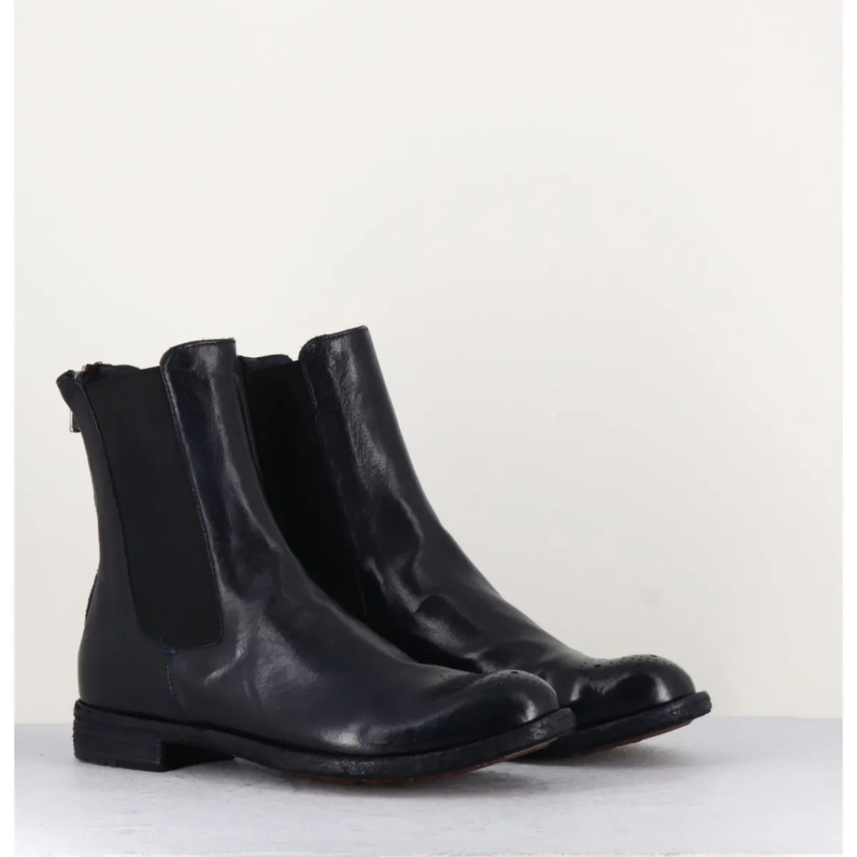 Boots^OFFICINE CREATIVE Boots plates en cuir bleu , élastique & bout fleuri - LEXIKON099 NAVY MARINE