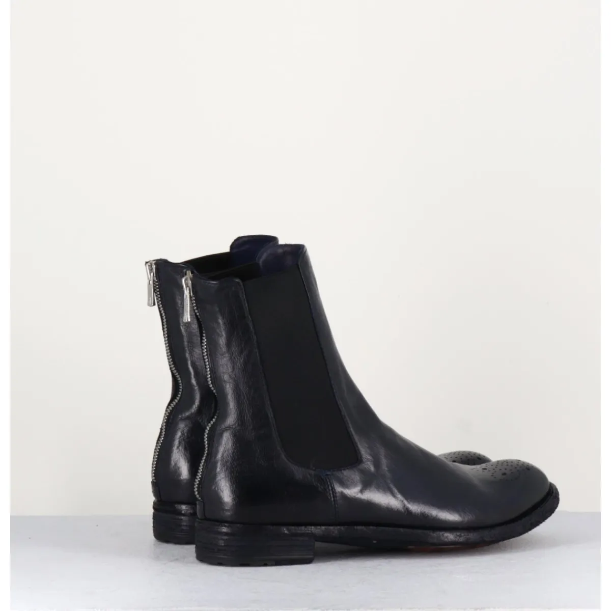 Boots^OFFICINE CREATIVE Boots plates en cuir bleu , élastique & bout fleuri - LEXIKON099 NAVY MARINE