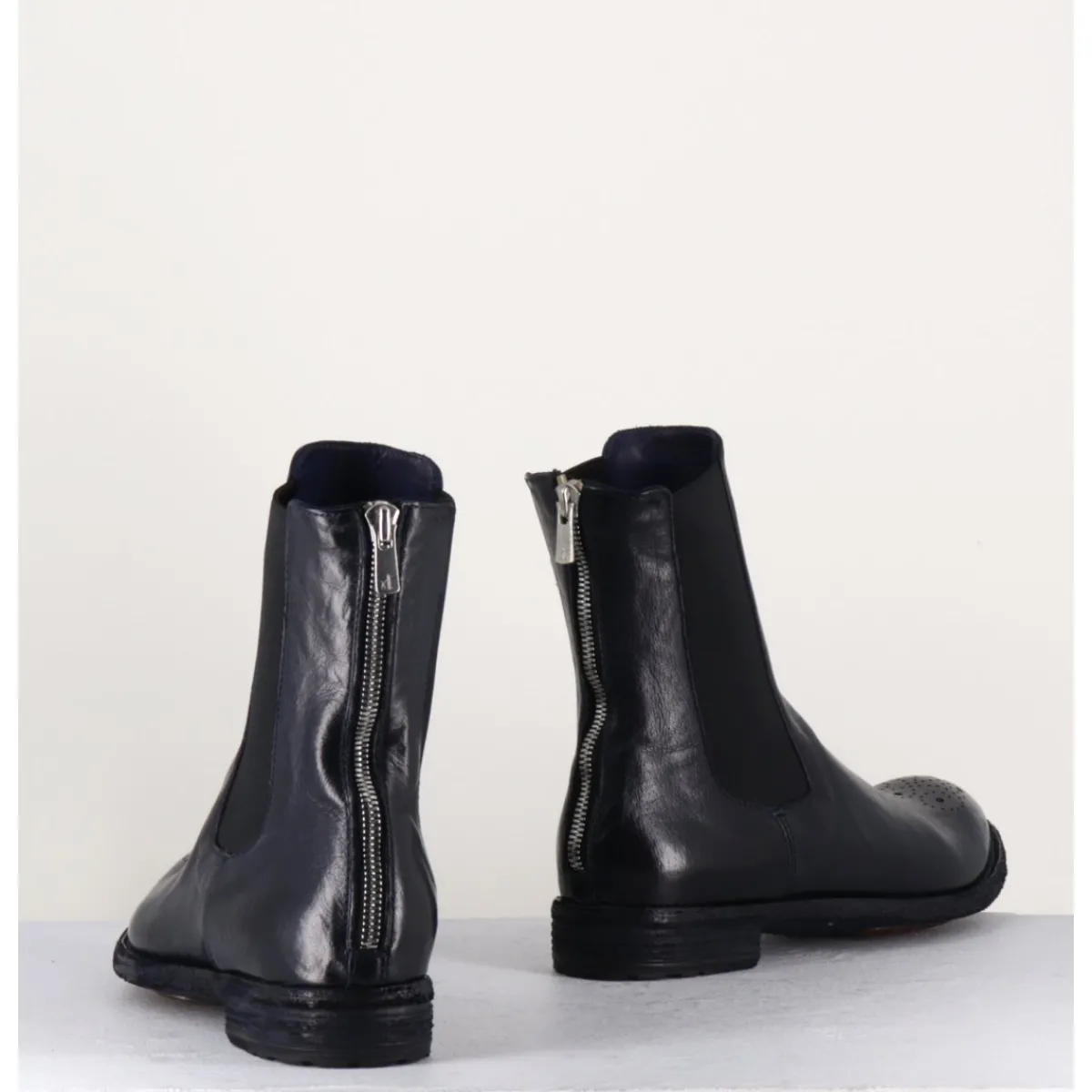 Boots^OFFICINE CREATIVE Boots plates en cuir bleu , élastique & bout fleuri - LEXIKON099 NAVY MARINE