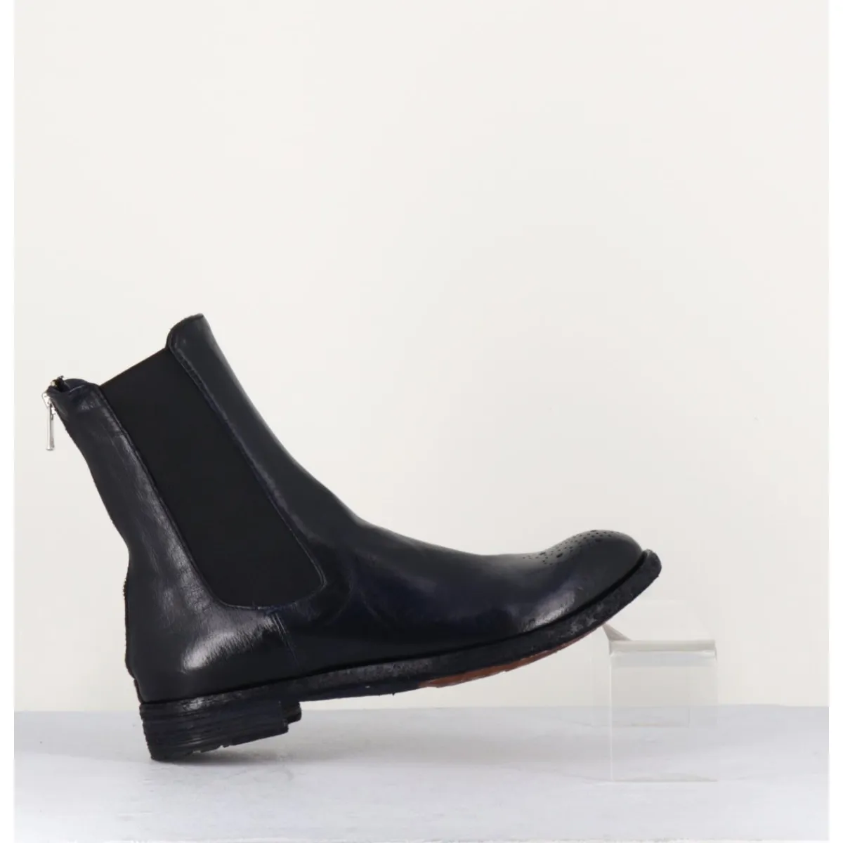 Boots^OFFICINE CREATIVE Boots plates en cuir bleu , élastique & bout fleuri - LEXIKON099 NAVY MARINE