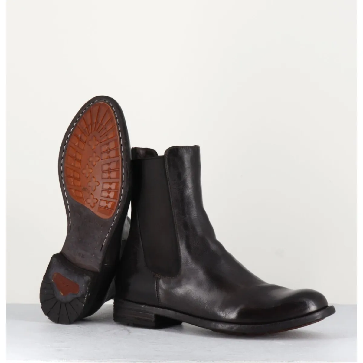 Boots^OFFICINE CREATIVE Boots plates en cuir & élastique - LEXIKON073 MORO MARRON