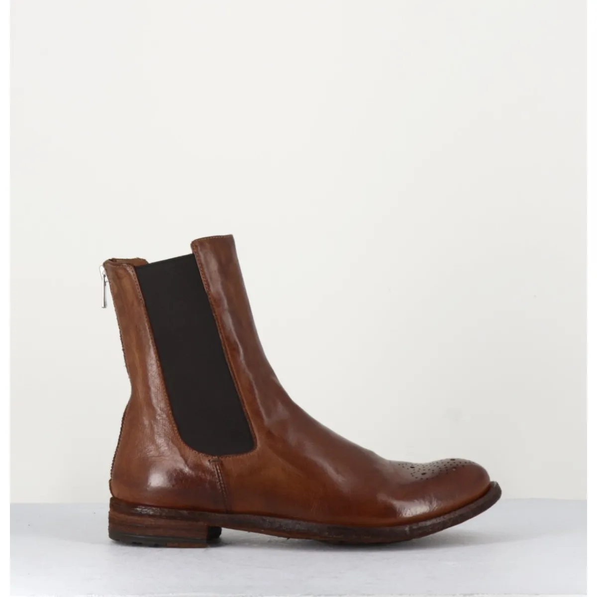 Boots^OFFICINE CREATIVE Boots plates en cuir , élastique & bout fleuri - LEXIKON099 TABACCO MARRON