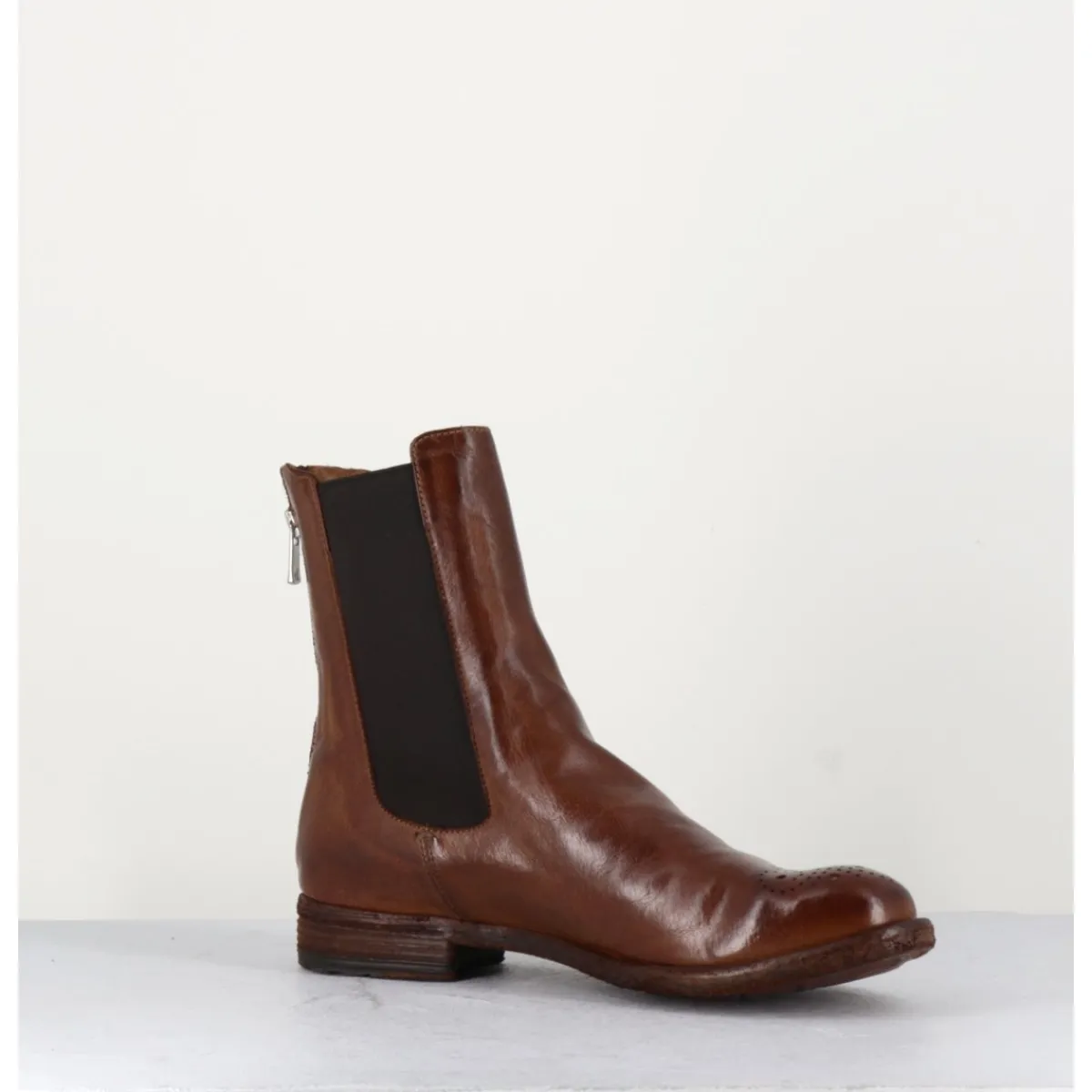 Boots^OFFICINE CREATIVE Boots plates en cuir , élastique & bout fleuri - LEXIKON099 TABACCO MARRON
