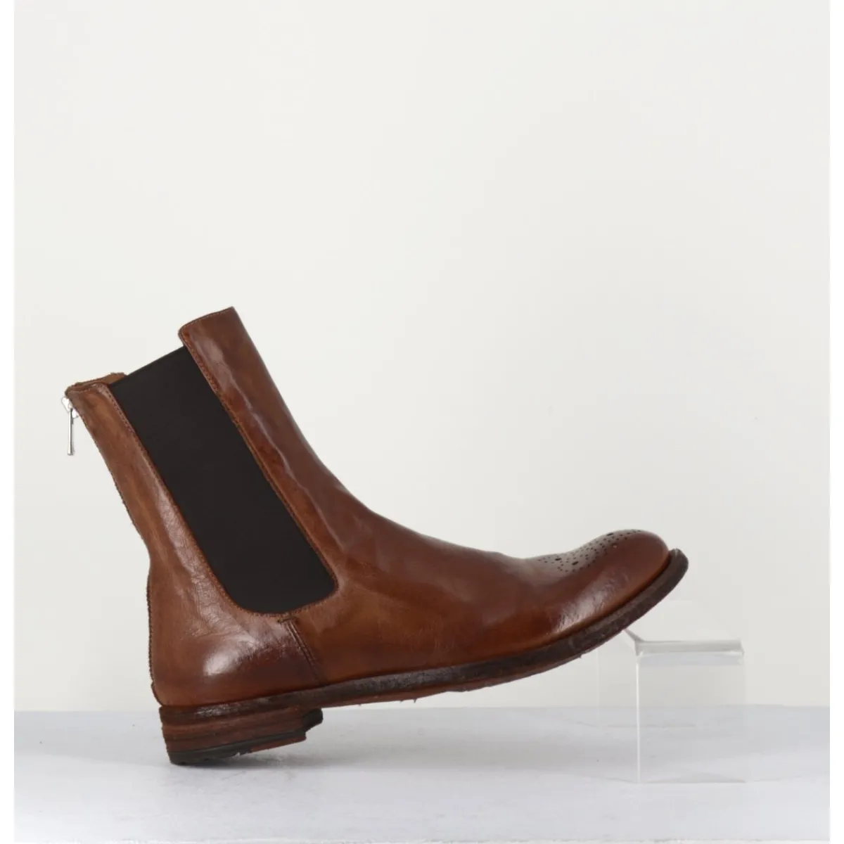 Boots^OFFICINE CREATIVE Boots plates en cuir , élastique & bout fleuri - LEXIKON099 TABACCO MARRON