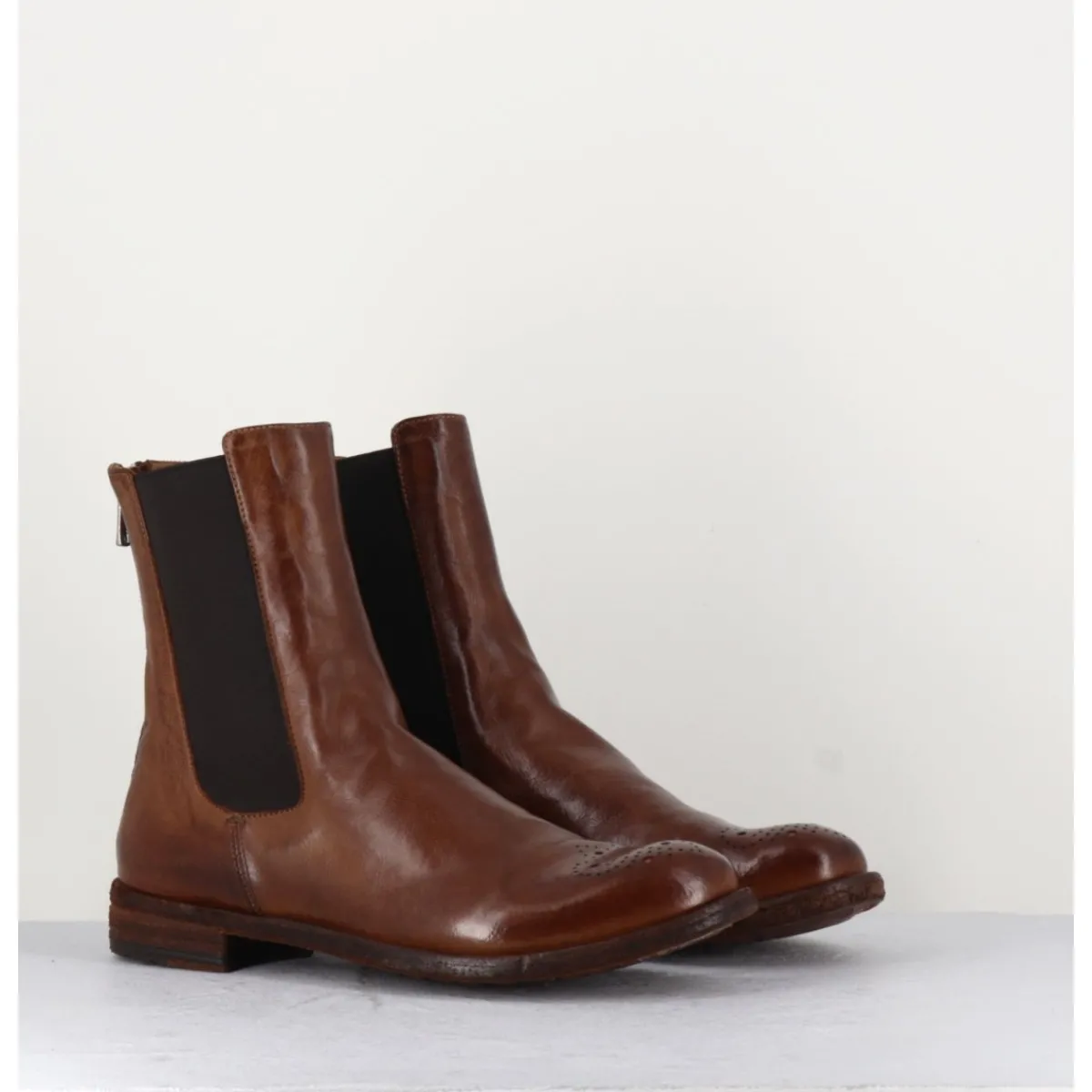 Boots^OFFICINE CREATIVE Boots plates en cuir , élastique & bout fleuri - LEXIKON099 TABACCO MARRON