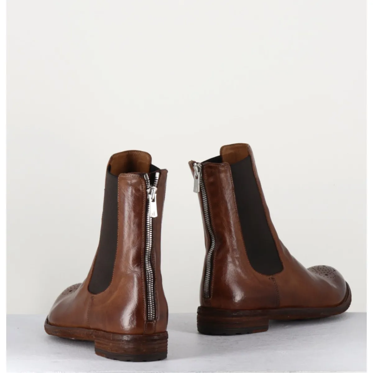 Boots^OFFICINE CREATIVE Boots plates en cuir , élastique & bout fleuri - LEXIKON099 TABACCO MARRON