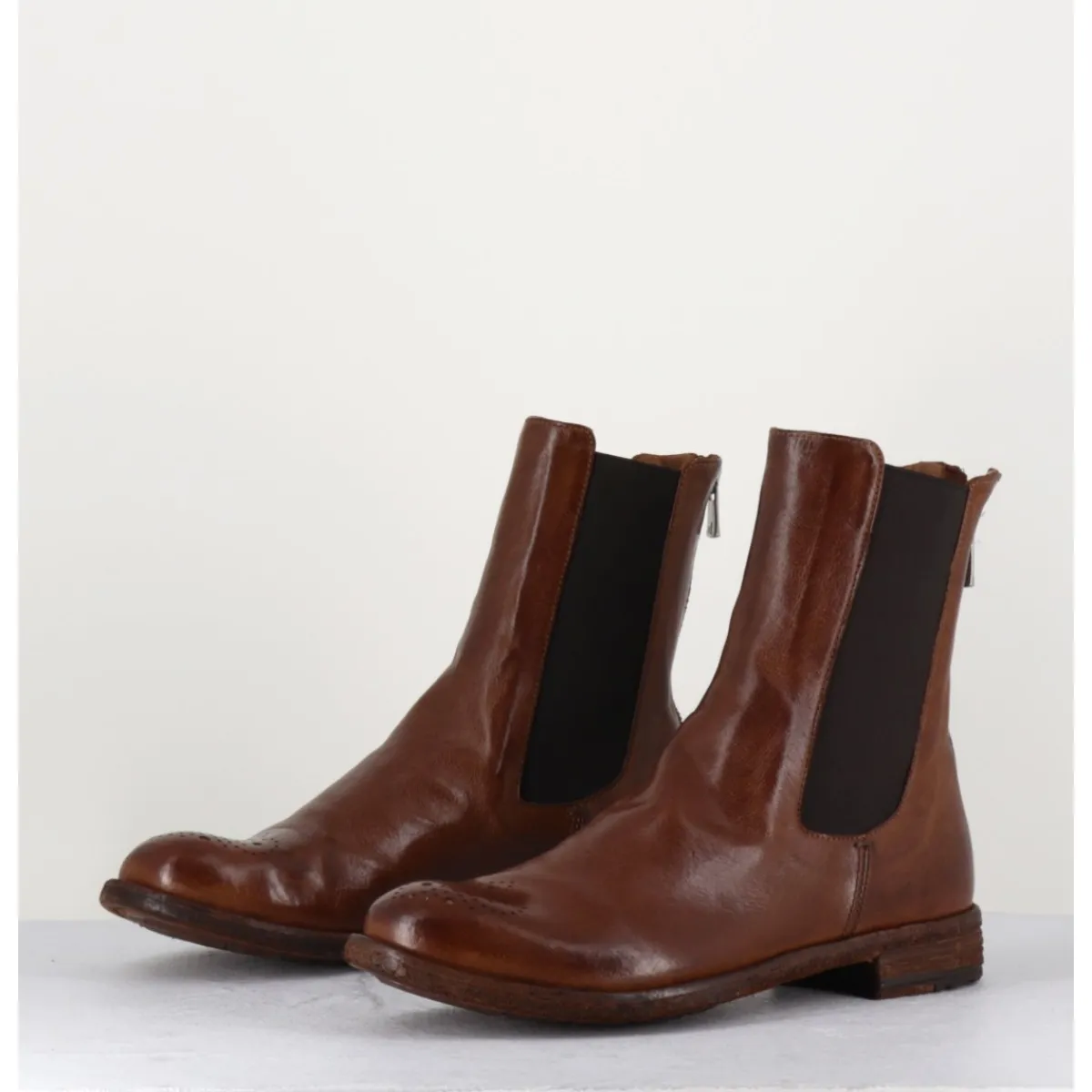 Boots^OFFICINE CREATIVE Boots plates en cuir , élastique & bout fleuri - LEXIKON099 TABACCO MARRON