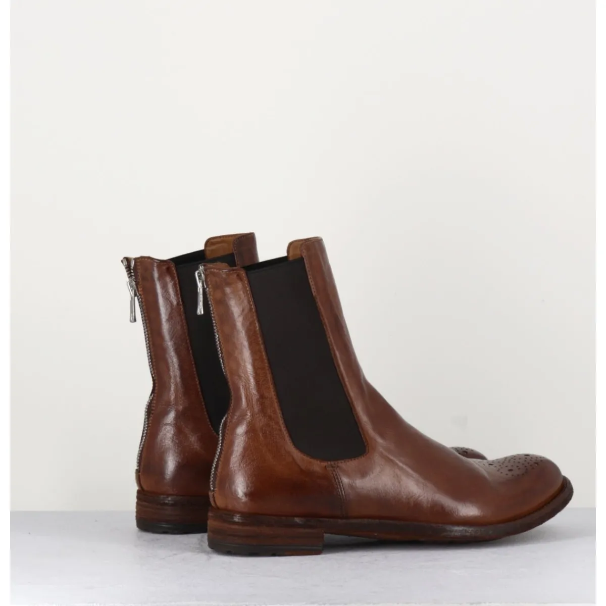 Boots^OFFICINE CREATIVE Boots plates en cuir , élastique & bout fleuri - LEXIKON099 TABACCO MARRON