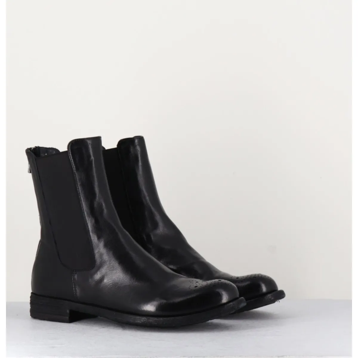 Boots^OFFICINE CREATIVE Boots plates en cuir , élastique & bout fleuri - LEXIKON099 NERO NOIR