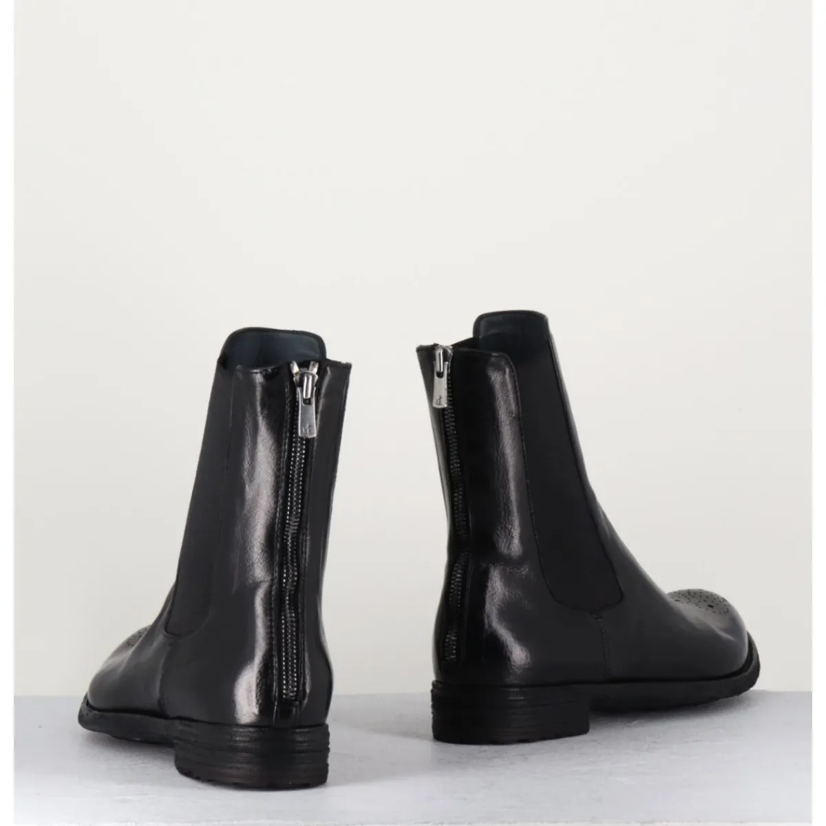 Boots^OFFICINE CREATIVE Boots plates en cuir , élastique & bout fleuri - LEXIKON099 NERO NOIR