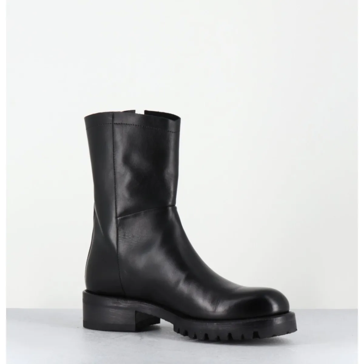 Boots | Bikers^ALBERTO FASCIANI Boots plates en cuir pures avec zip extérieur - EVA 82042 BLACK NOIR