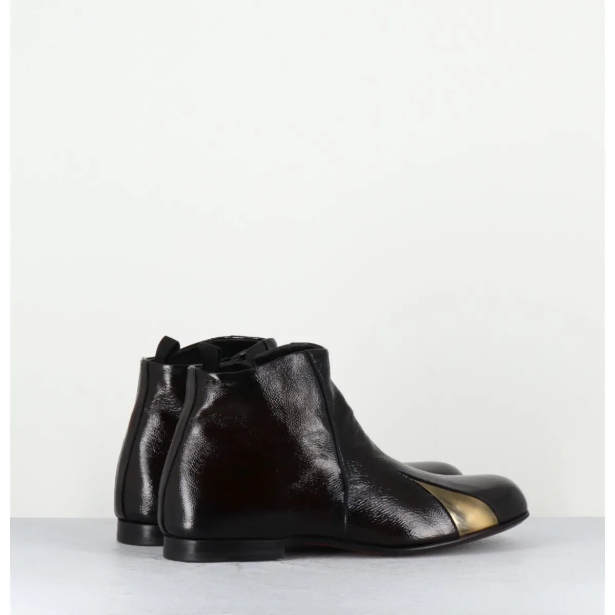 Boots^HOTTO Boots plates en cuir vernis souple & doré - 60464 MORO LAMIN ORO MARRON