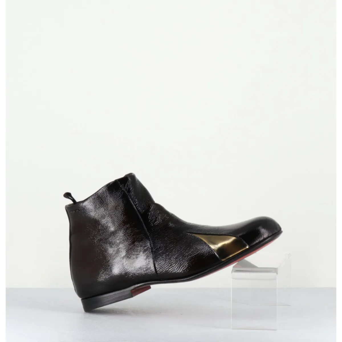 Boots^HOTTO Boots plates en cuir vernis souple & doré - 60464 MORO LAMIN ORO MARRON